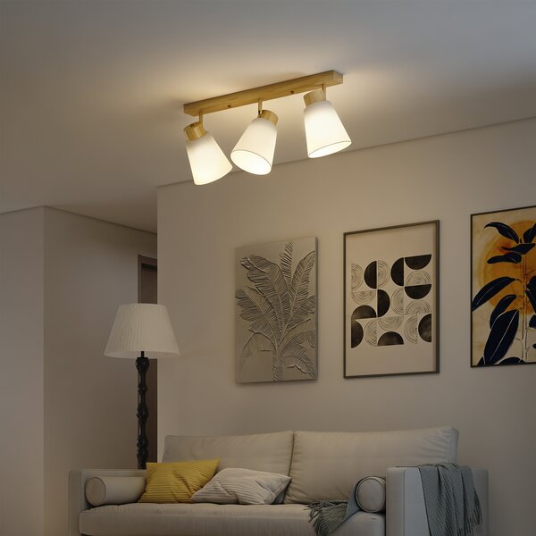 HOMCOM Lampadario da Soffitto con 3 Punti Luce Regolabili a 90° e Attacchi E27, Colore Legno | Aosom Italy