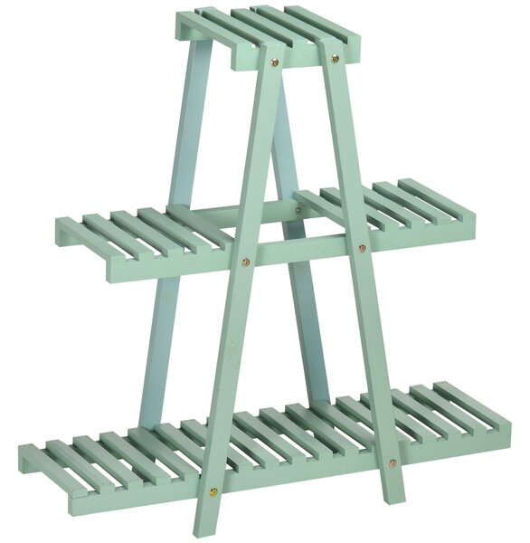 Outsunny Portapiante a 3 Livelli in Legno di Abete per Interni ed Esterni, 76x26x76 cm, Verde Chiaro|Aosom