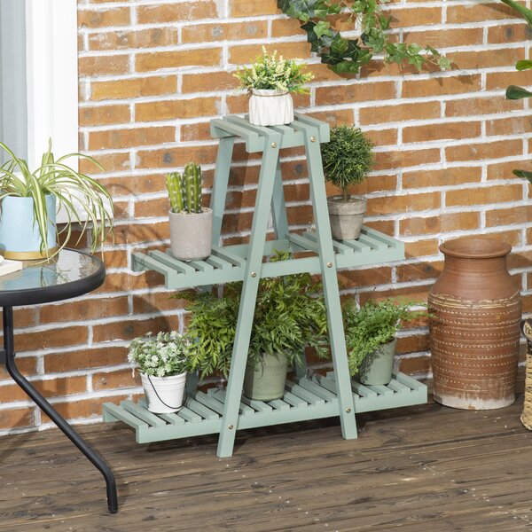Outsunny Portapiante a 3 Livelli in Legno di Abete per Interni ed Esterni, 76x26x76 cm, Verde Chiaro|Aosom
