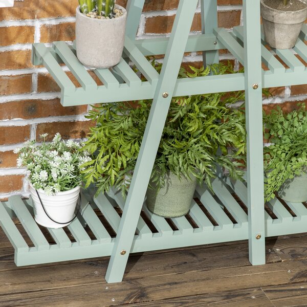 Outsunny Portapiante a 3 Livelli in Legno di Abete per Interni ed Esterni, 76x26x76 cm, Verde Chiaro|Aosom