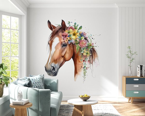 Carta da parati Cavallo con fiori in acquerello, Carta da parati Animali, Carta da parati Cavalli, u98192 : Uwalls.it