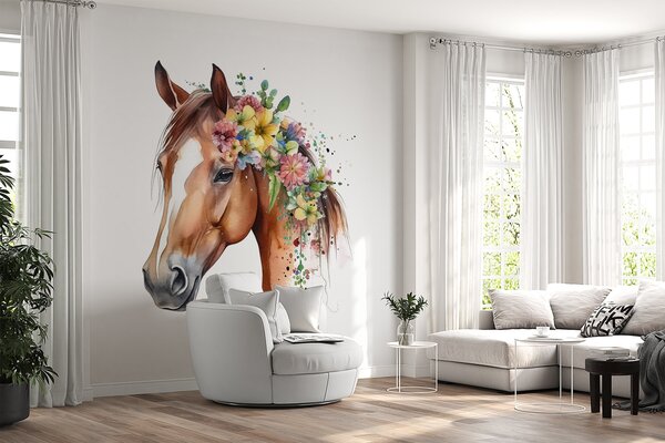 Carta da parati Cavallo con fiori in acquerello, Carta da parati Animali, Carta da parati Cavalli, u98192 : Uwalls.it