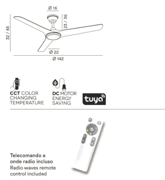 Ventilatore moderno perenz nova 7194 bct led ip66 metallo acrilico - Perenz