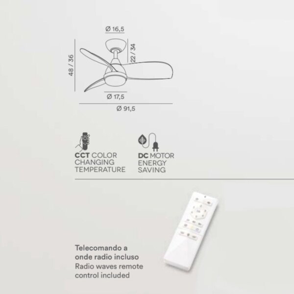 Ventilatore moderno perenz milo 7192 b ct led dimmerabile metallo acrilico - Perenz