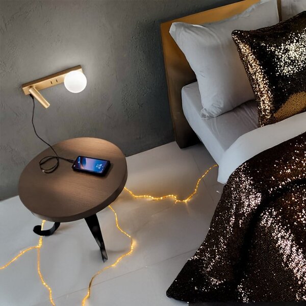 Applique perenz fog 8484 or lc g9 led 240lm 3000k usb cilindro orientabile doppia accensione oro spazzolato - Perenz
