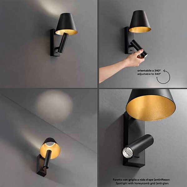 Applique perenz reverse 8472 b lc led 3000k 480lm paralume spot metallo bianco orientabile - Perenz