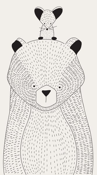 Carta da parati Un orso con un topo sulla schiena, Carta da parati per Bambini, Carta da parati popolare, u98483 - Tapeko.it