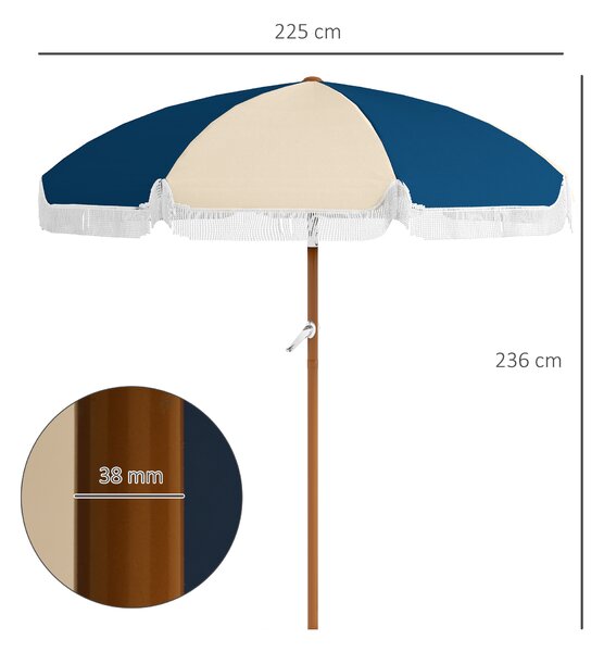 Outsunny Ombrellone Rotondo e Inclinabile a 8 Stecche con Manovella, in Poliestere e Acciaio, Ø213x234 cm, Blu e Beige