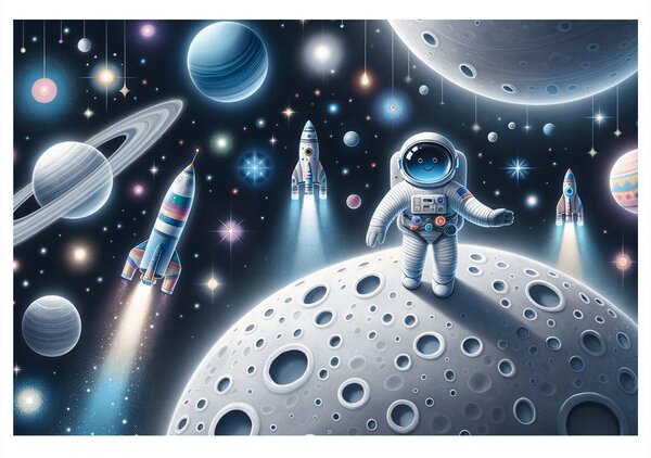 Quadro su tela – Astronauta bambino sulla Luna
