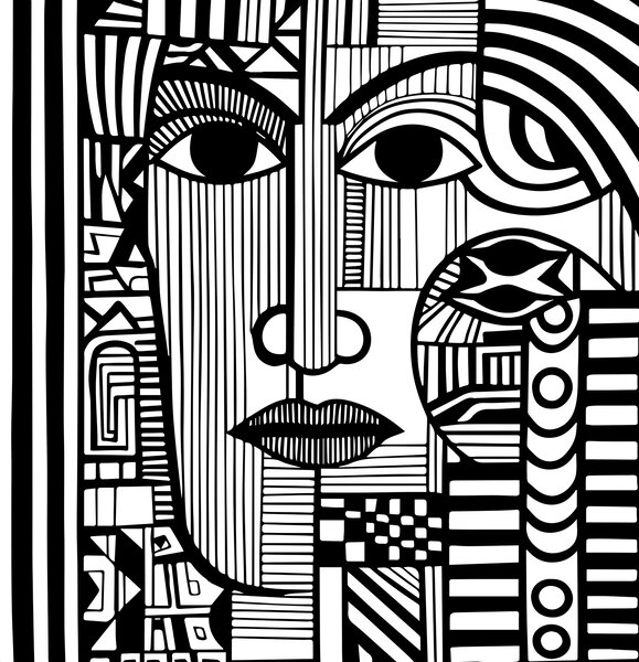 Carta da parati Disegno in bianco e nero di un volto, Carta da parati design, Carta da parati popolare, u98712 - Tapeko.it