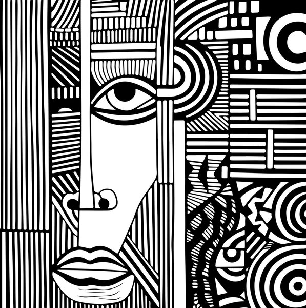 Carta da parati Disegno in bianco e nero di un volto, Carta da parati design, Carta da parati popolare, u98711 - Tapeko.it