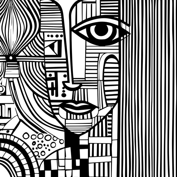 Carta da parati Disegno in bianco e nero di un volto di donna’, Carta da parati design, Carta da parati popolare, u98714 - Tapeko.it