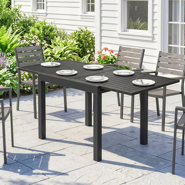 Outsunny Tavolo da Giardino a Doghe Allungabile per 4-6 Persone, in Alluminio, 80-160x80x75 cm, Nero | Aosom Italy