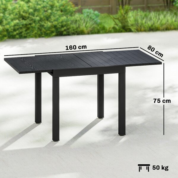 Outsunny Tavolo da Giardino Allungabile per 4-6 Persone con Piano a Doghe, in Alluminio, 80/160x80x75 cm, Nero | Aosom Italy