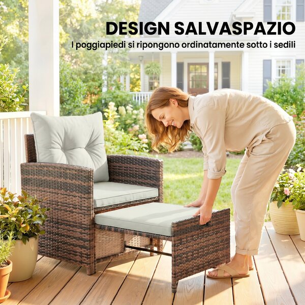 Outsunny Set Salotto da Giardino Mobili da Giardino 5 Pezzi Salvaspazio Marrone | Aosom Italy