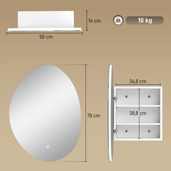 HOMCOM Armadietto Bagno LED, Anti-Appannamento, Illuminazione Dimmerabile 3 Colori, Bianco, da Parete | Aosom Italy