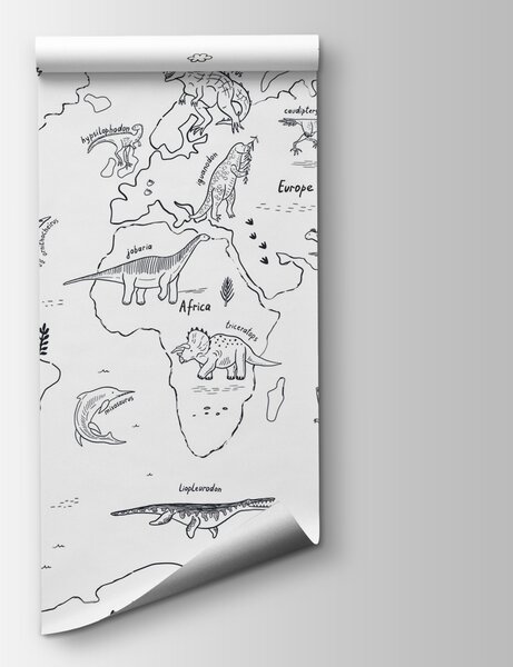 Carta da parati Una mappa del mondo con i dinosauri, Carta da parati per Bambini, Carta da parati popolare, u98793 - Tapeko.it
