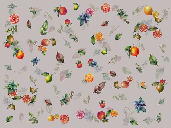 Carta da parati Un disegno di frutta e foglie, Carta da parati Natura, Carta da parati popolare, u98770v1 - Tapeko.it