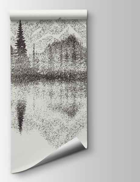 Carta da parati Una catena montuosa e alberi riflessi in un lago, Carta da parati Natura, Carta da parati popolare, u98808 - Tapeko.it