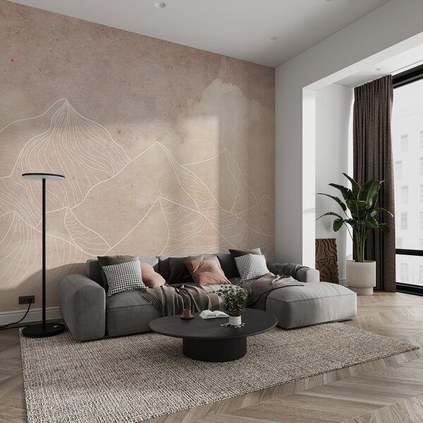 Carta da parati Texture grunge con montagne astratte, colore beige, arte a tema natura, Carta da parati in stile Boho, u98839 : Uwalls.it