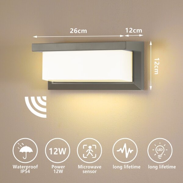 Brilagi-LED Applique da esterno con sensore BRICKY LED/12W/230V grigio IP54
