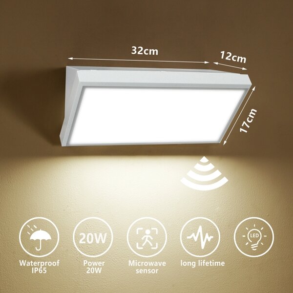Brilagi-LED Lampada da parete per esterni con sensore TRIANGLE LED/20W/230V bianca IP65