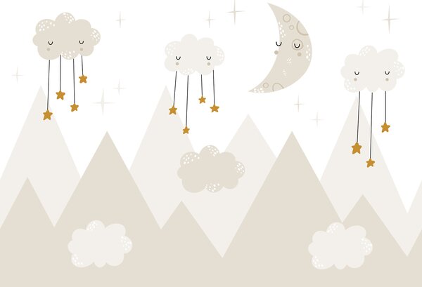 Carta da parati Una luna e delle nuvole in cielo, Carta da parati per Bambini, Carta da parati popolare, u98920 - Tapeko.it