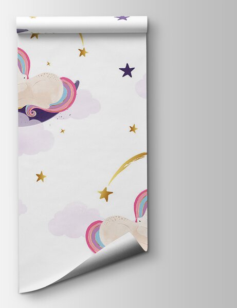 Carta da parati Un unicorno che dorme sulla luna, Carta da parati per Bambini, Carta da parati popolare, u98823 - Tapeko.it