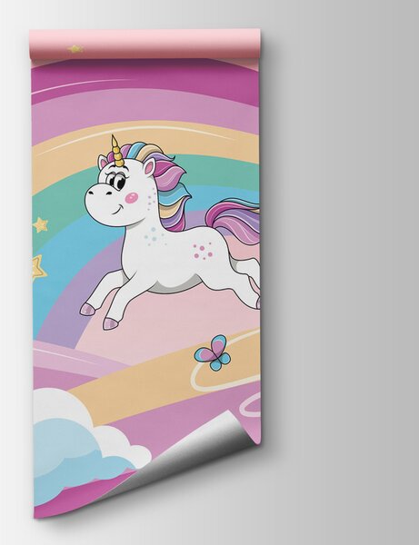 Carta da parati Un cartone animato di unicorni e un arcobaleno, Carta da parati per Bambini, Carta da parati popolare, u98583 - Tapeko.it