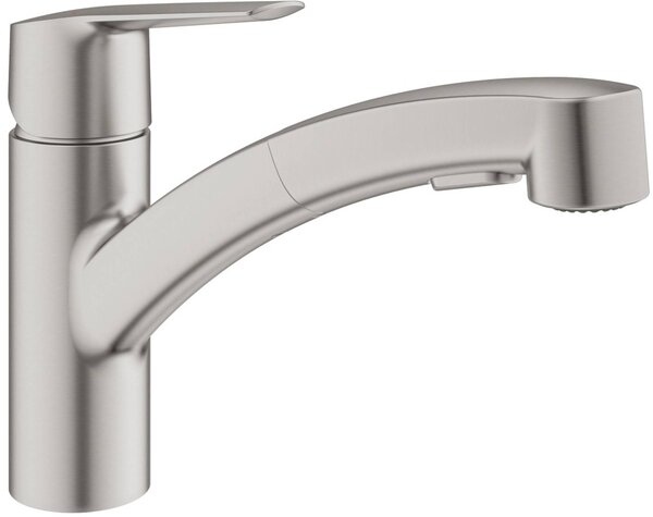 Miscelatore da cucina - Supersteel - Miscelatore monocomando per lavello - Doccia estraibile - Bocca girevole bassa a 90° - GROHE Start - 30531DC1