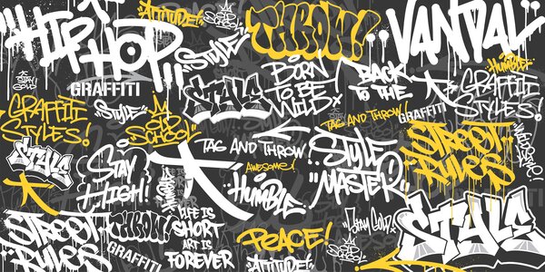 Carta da parati Un graffito nero e giallo, Carta da parati per gli adolescenti, Carta da parati popolare, u98895 - Tapeko.it