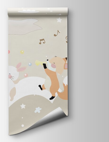 Carta da parati Un animale dei cartoni animati che suona la musica, Carta da parati per Bambini, Carta da parati popolare, u98969 - Tapeko.it