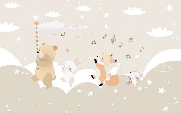Carta da parati Un animale dei cartoni animati che suona la musica, Carta da parati per Bambini, Carta da parati popolare, u98969 - Tapeko.it