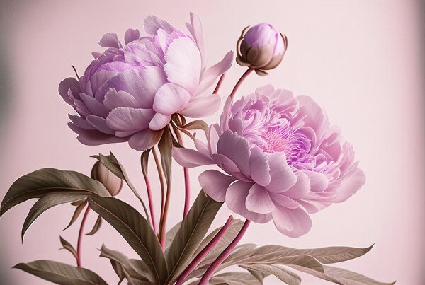 Carta da parati Eleganti peonie rosa in morbida fioritura, Carta da parati Floreale, Carta da parati popolare, u70658v2 - Tapeko.it