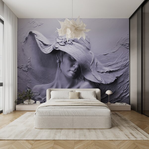 Carta da parati Donna con cappello 3D, Carta da parati che aumenta lo spazio, u62592v3 : Uwalls.it