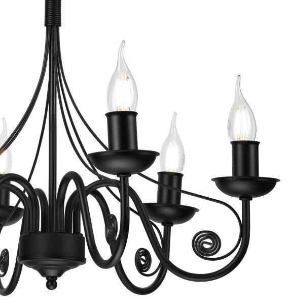 Lampadario a sospensione con catena DONATO 6xE14/40W/230V nero