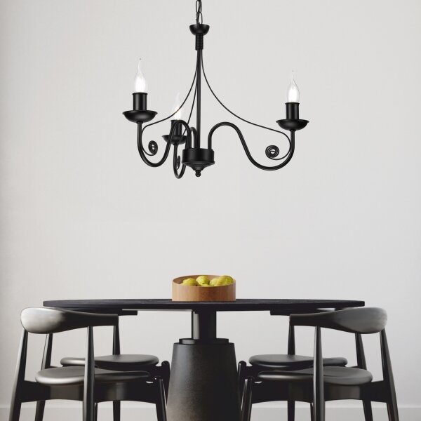 Lampadario a sospensione con catena DONATO 3xE14/40W/230V nero