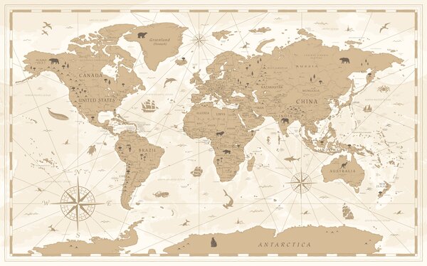 Carta da parati Una mappa del mondo, Carta da parati per Bambini, Carta da parati popolare, u99074 - Tapeko.it