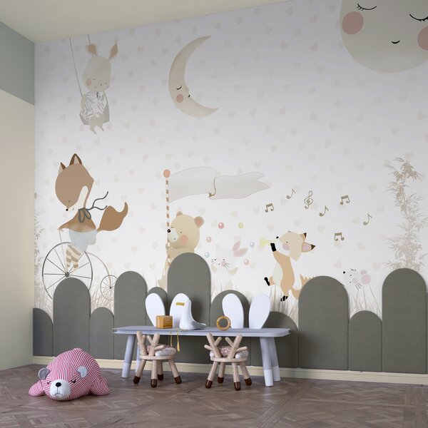 Carta da parati Una carta da parati con animali e luna, Carta da parati per Bambini, Carta da parati popolare, u99000 - Tapeko.it