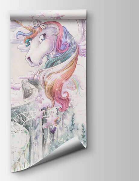 Carta da parati Un unicorno con le ali e una persona che vola, Carta da parati per Bambini, Carta da parati popolare, u99213 - Tapeko.it