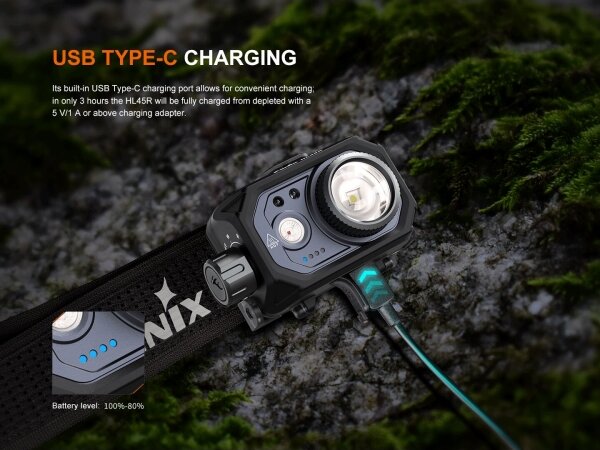 Fenix HL45R - LED Dimmerabile ricaricabile messa a fuoco lampada da testa LED/USB IP66
