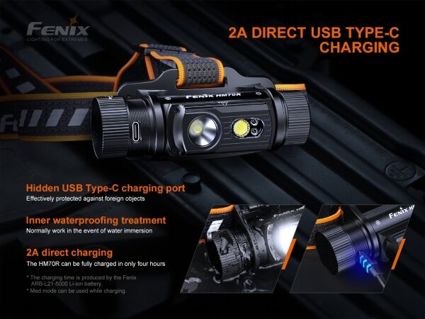 Fenix HM70R - Lampada frontale LED ricaricabile 4xLED/1x21700 IP68 1600 lucente 800 h 5000 mAh