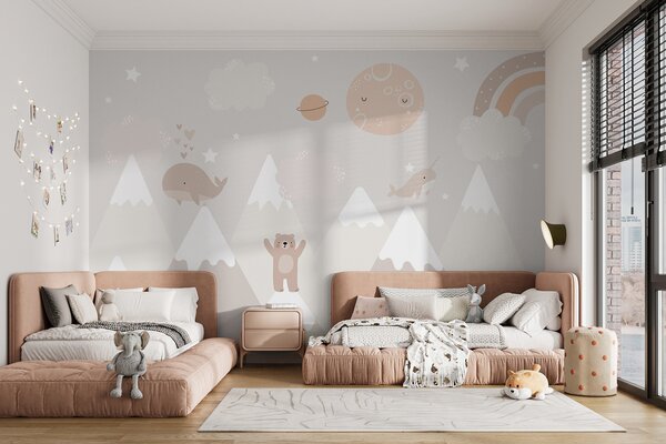 Carta da parati Un murale con un paesaggio da cartone animato, Carta da parati per Bambini, Carta da parati popolare, u99206 - Tapeko.it