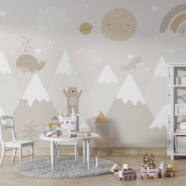 Carta da parati Un murale con un paesaggio da cartone animato, Carta da parati per Bambini, Carta da parati popolare, u99206 - Tapeko.it