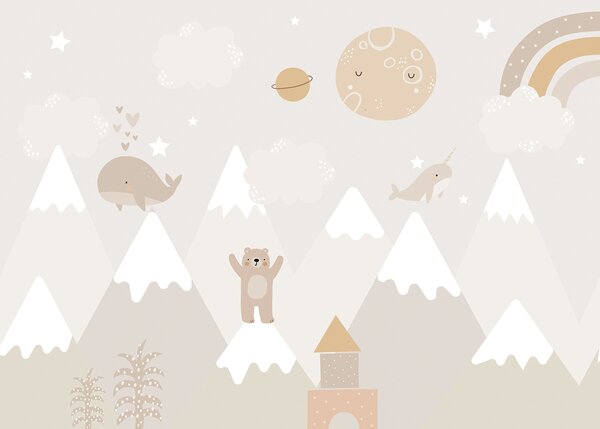 Carta da parati Un murale con un paesaggio da cartone animato, Carta da parati per Bambini, Carta da parati popolare, u99206 - Tapeko.it