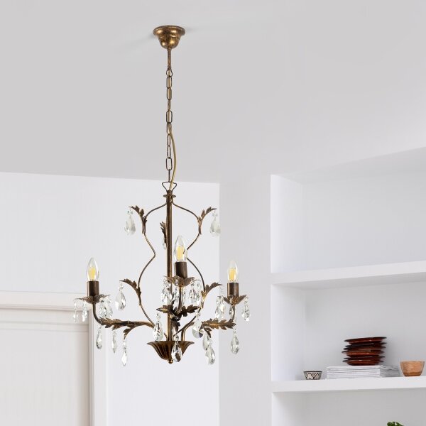 ONLI - Lampadario a sospensione con catena TERESA 3xE14/6W/230V bronzo