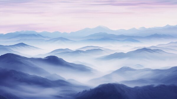 Carta da parati Un paesaggio di montagne con nebbia, Carta da parati Montagne, Carta da parati popolare, u99460 - Tapeko.it