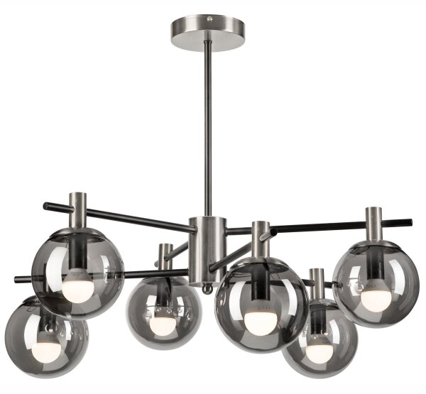 Lampadario a sospensione con supporto rigido LILOU 6xE14/5W/230V cromo opaco/fumé