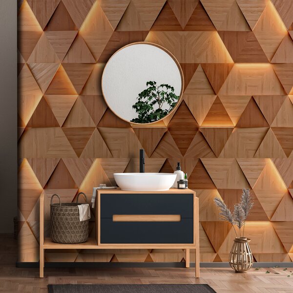 Carta da parati Triangoli classici in legno con illuminazione 3D, Carta da parati 3D, Carte da parati Forme geometriche 3D, u99280 : Uwalls.it
