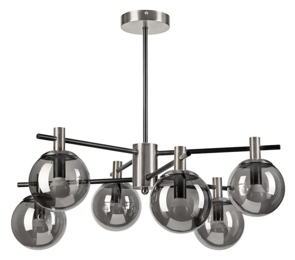 Lampadario a sospensione con supporto rigido LILOU 6xE14/5W/230V cromo opaco/fumé